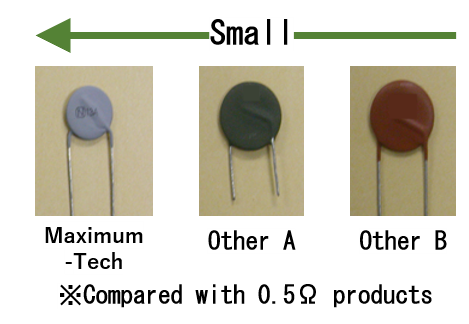 PTC thermistor size comparison